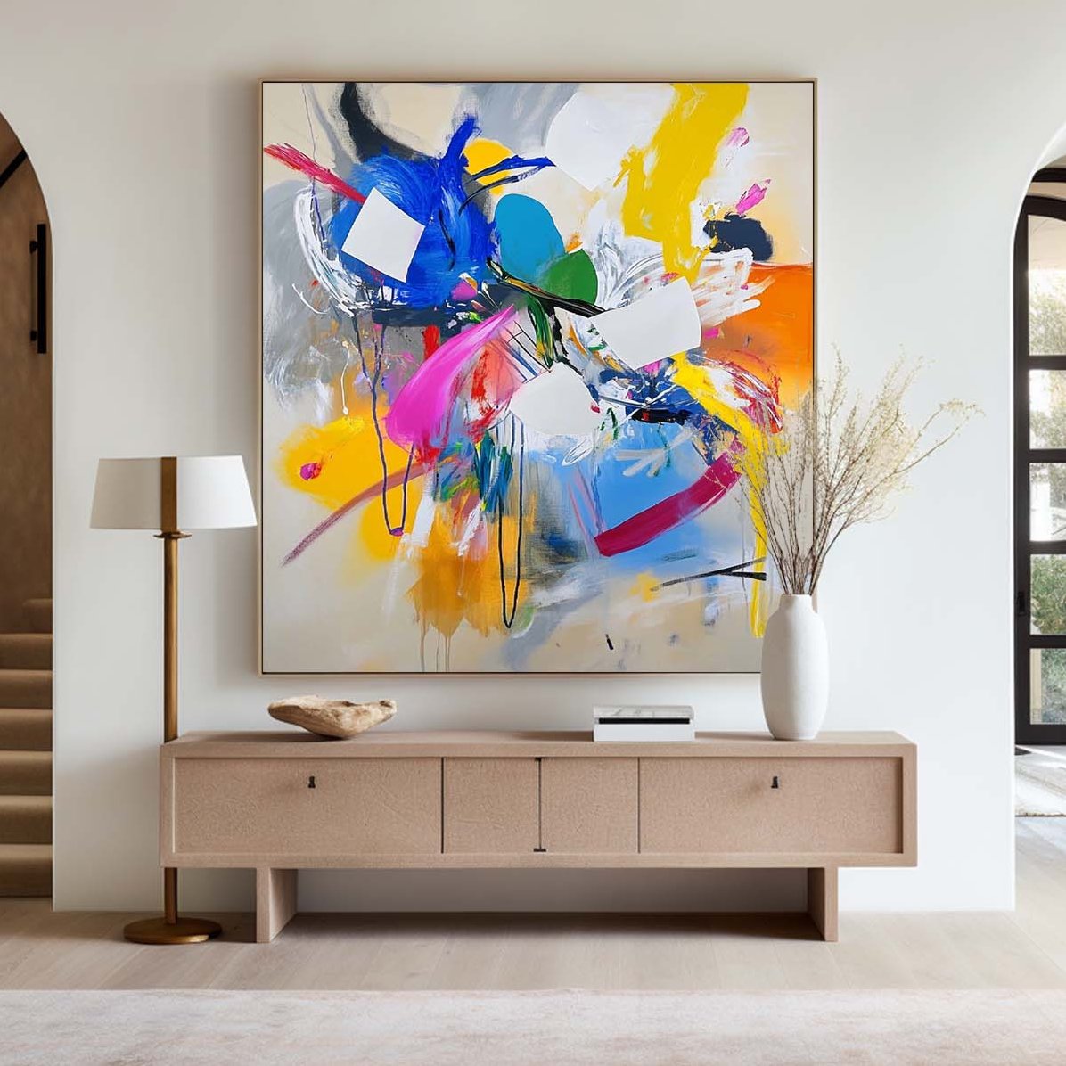 Joyful Chromatic Abstract Square Canvas Art