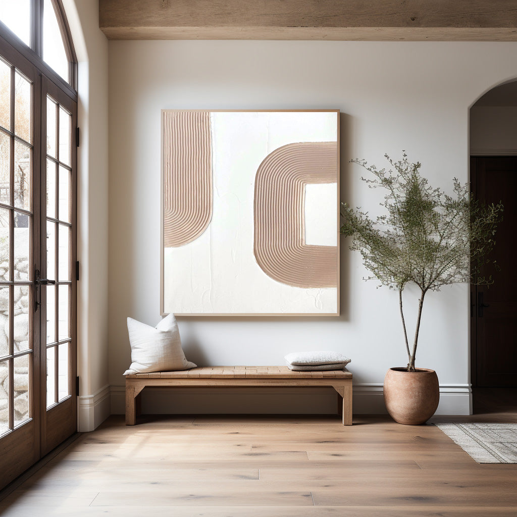 Warm Taupe Curve Shape Abstract Canvas Decor