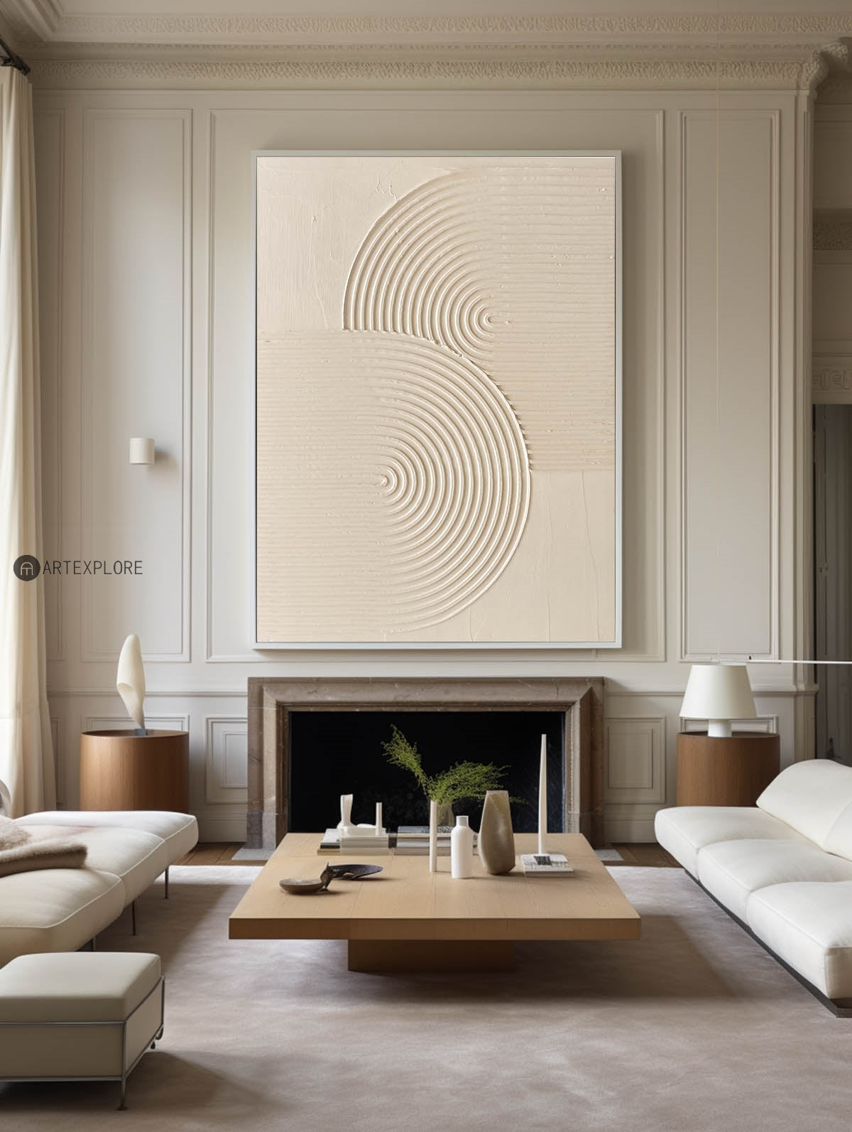 Beige Concentric Waves Minimalist Art