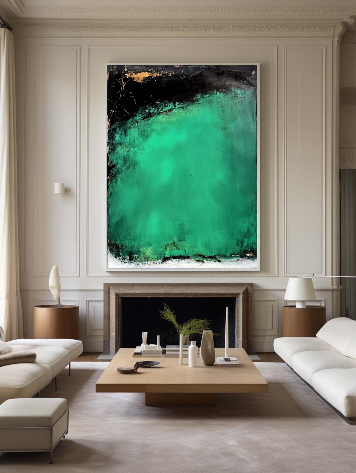Emerald Green and Black Abstract Canvas Wall Art