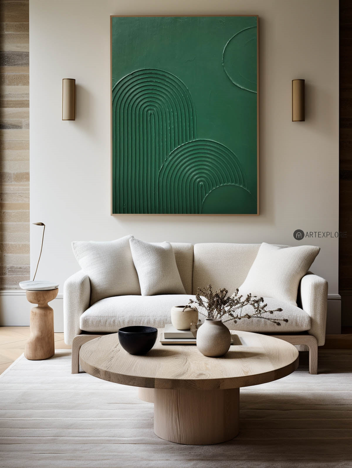 Moss Green Topographic Curves Art