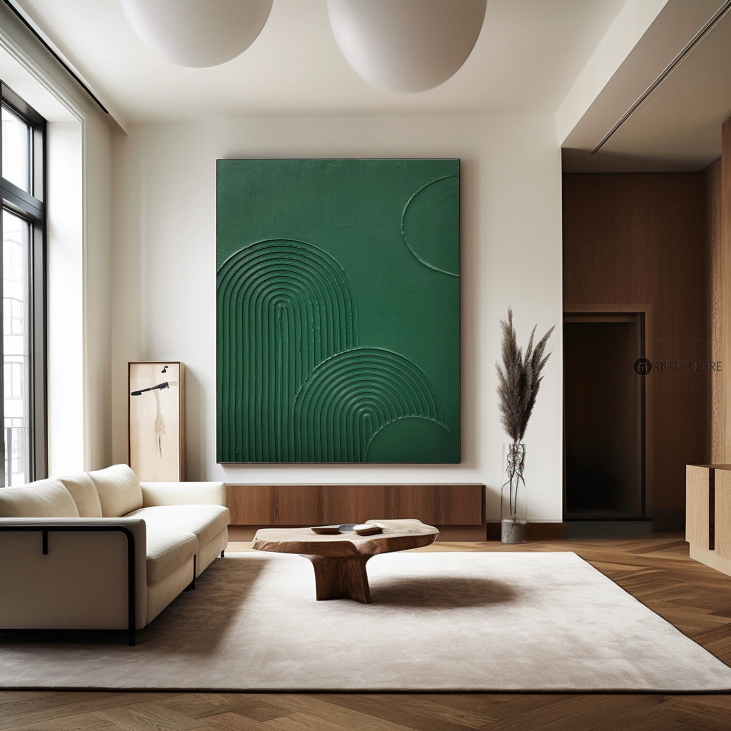 Moss Green Topographic Curves Art