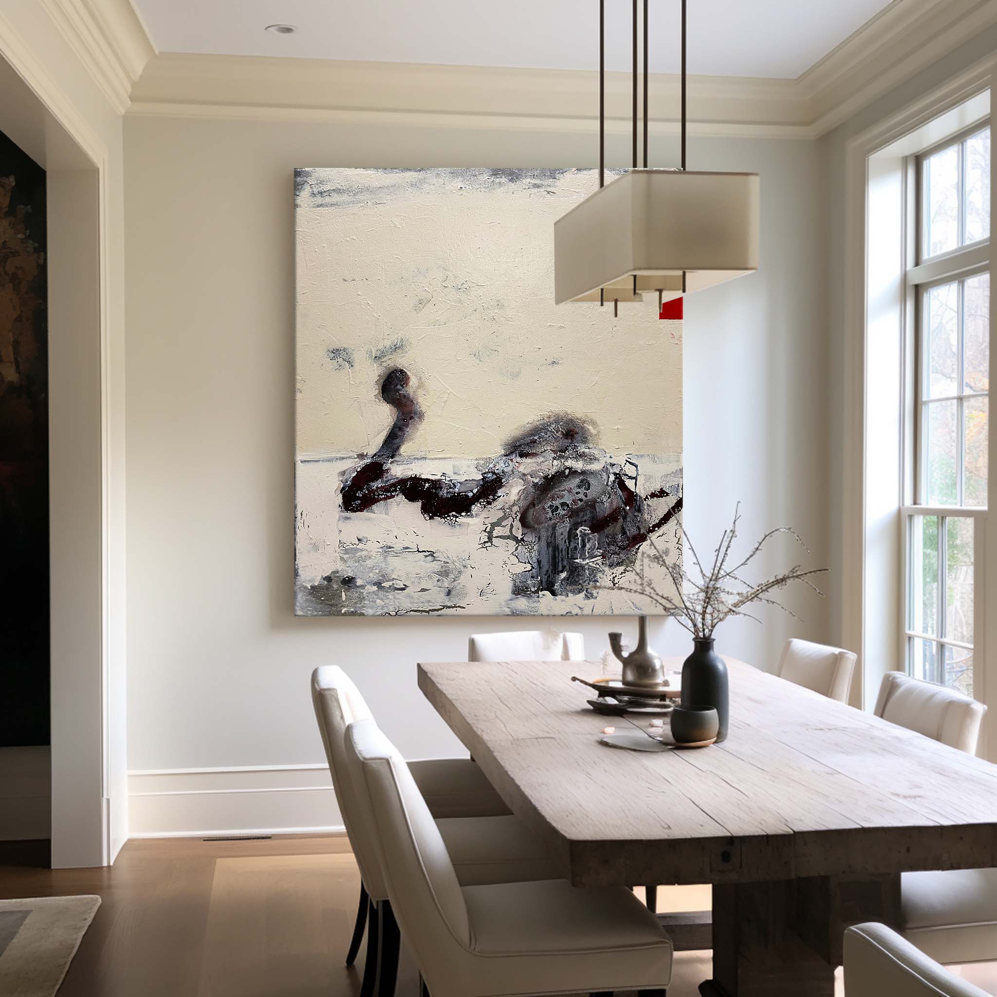 Abstract Beige Black Red Splash Stroke Painting