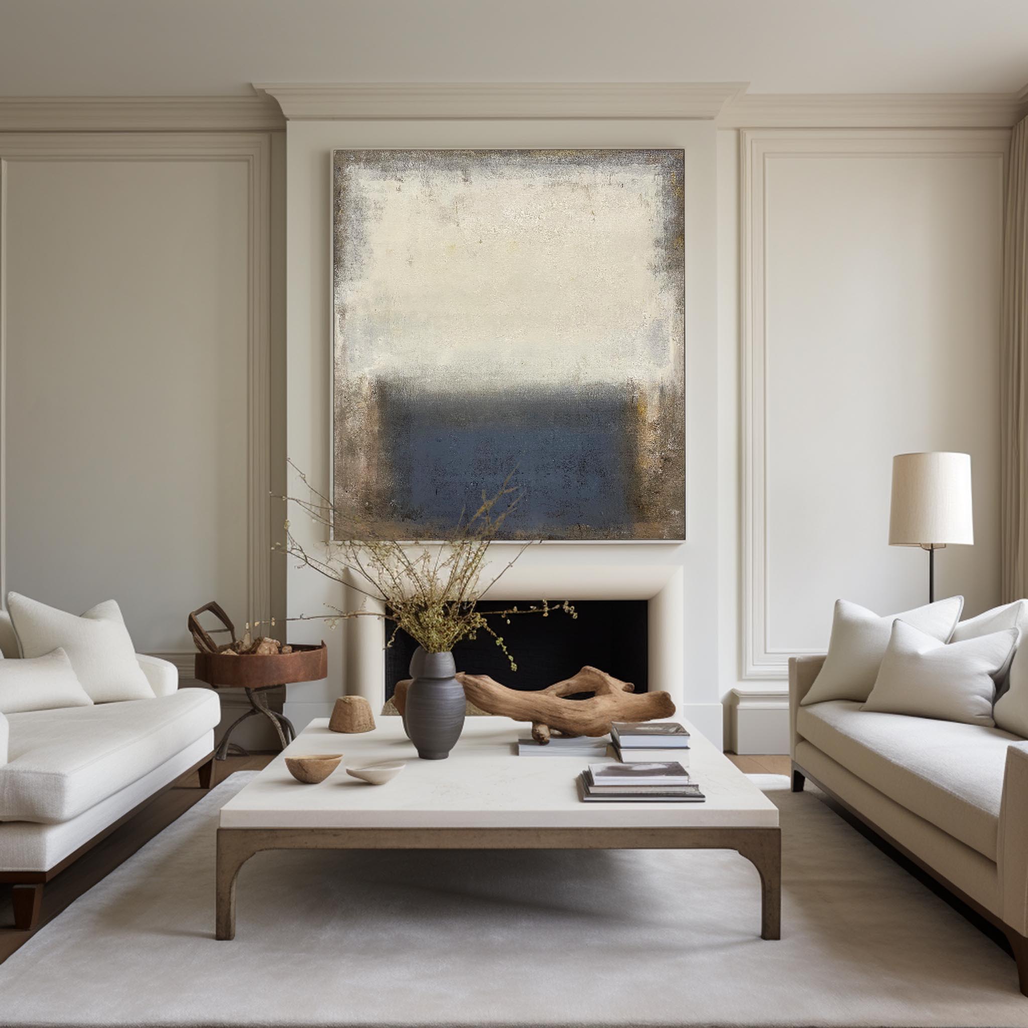Beige And Blue Minimalist Painting ABAV125 - Neutralighting