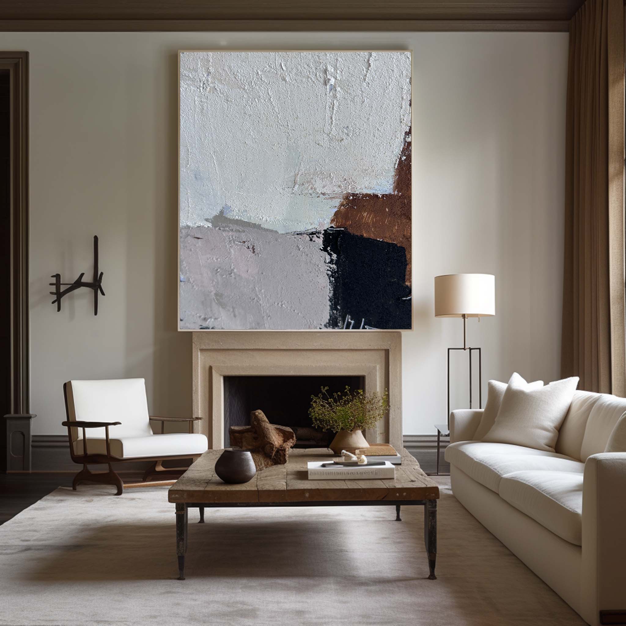 Wall Art Abstract Block Color Neutral Modern Textured Canvas for Bedroom | Neutralighting