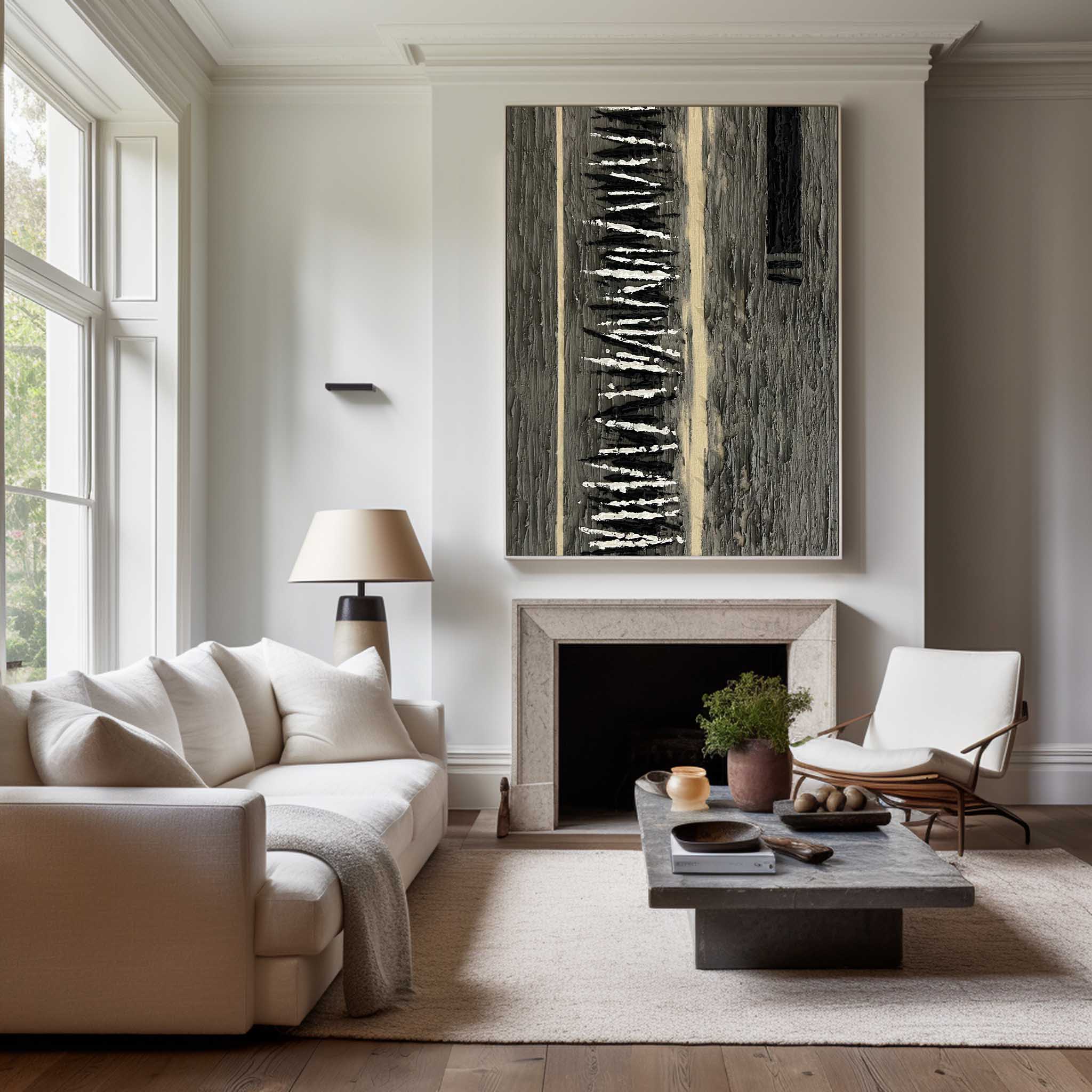 Vertical Monochrome Strokes Minimalist Statement Wall Art Piece