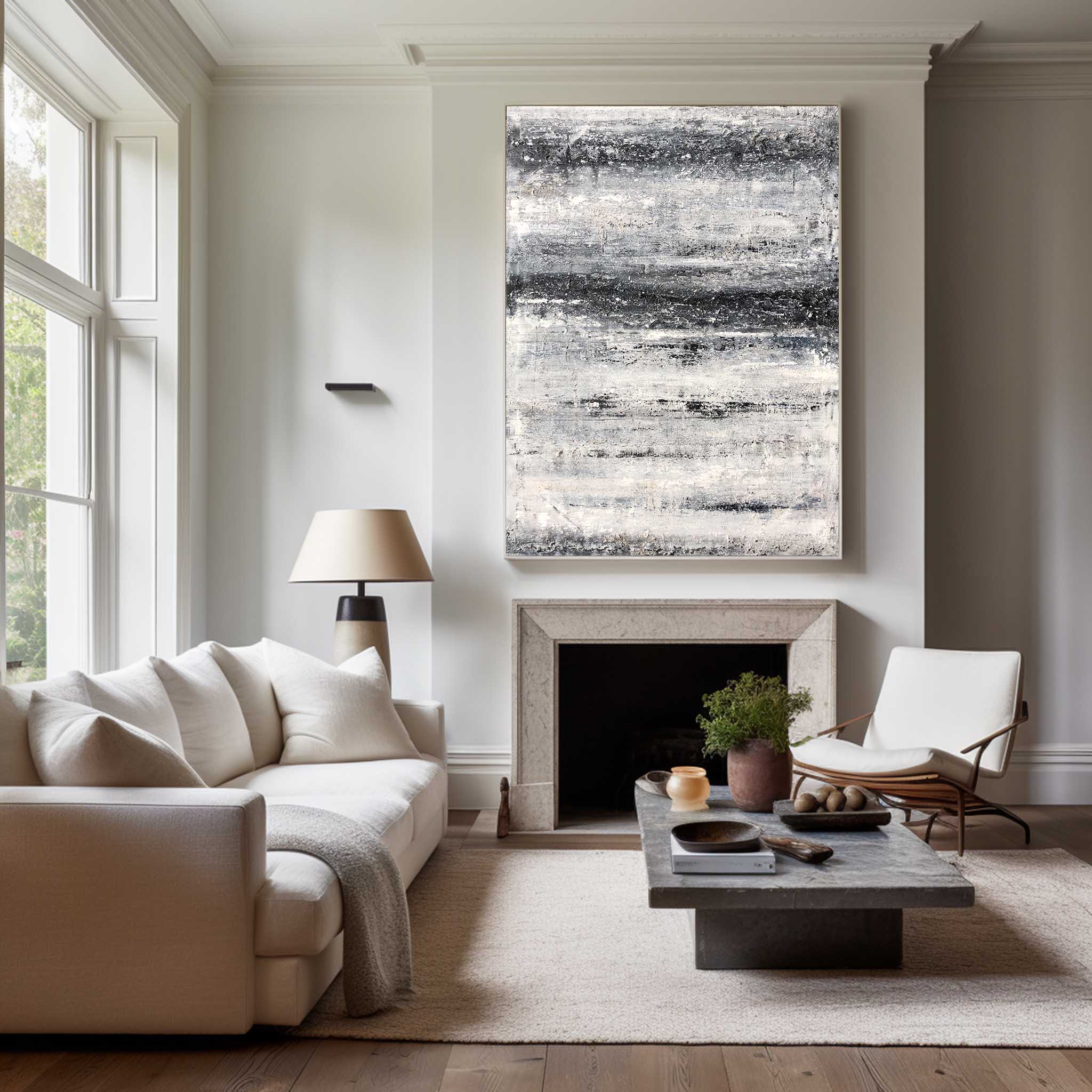 Black And White Beach Abstract Art ABAV77 - Neutralighting