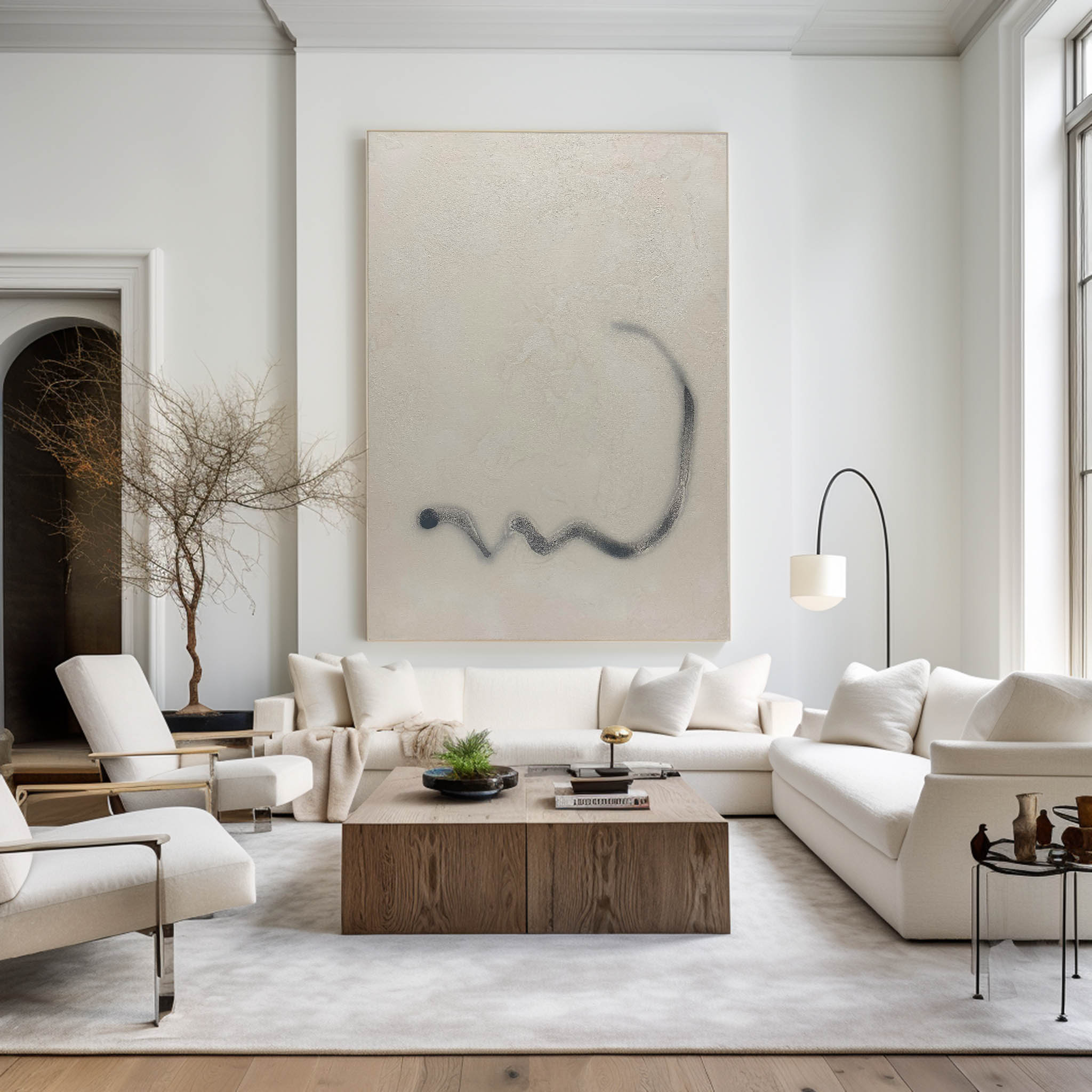 Beige‑Grey Vertical Fluid‑Curved‑Line Textured Artwork