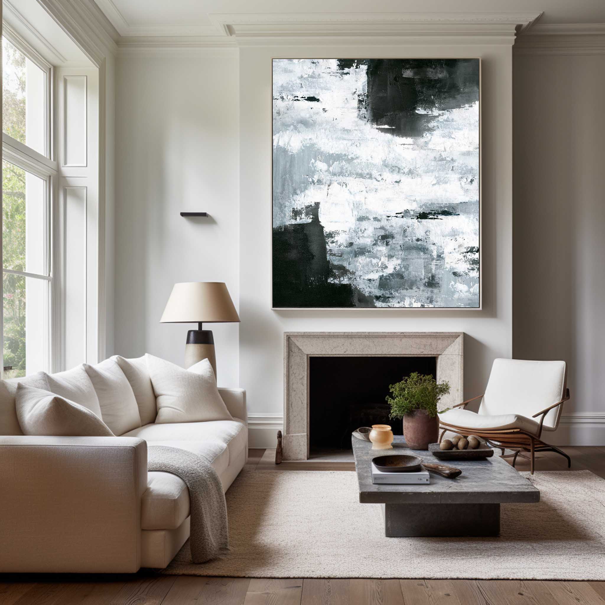 Abstract Black And White Oil Painting ABAV09 - Neutralighting