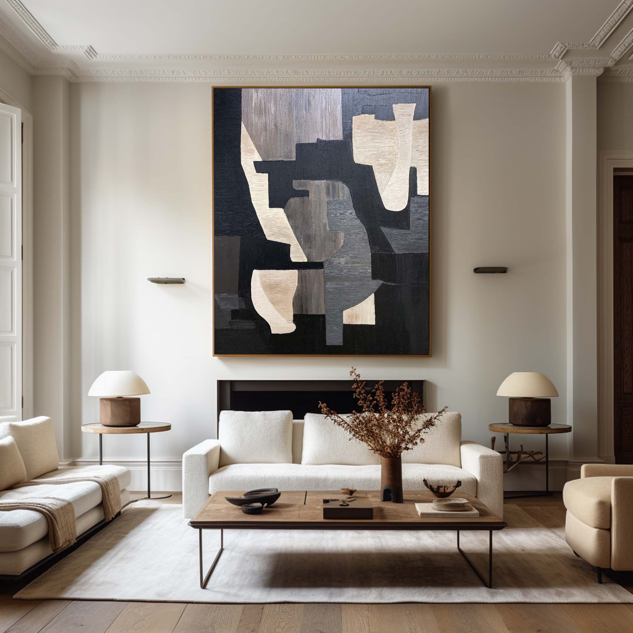 Black And Brown Abstract Painting ABAV280 - Neutralighting