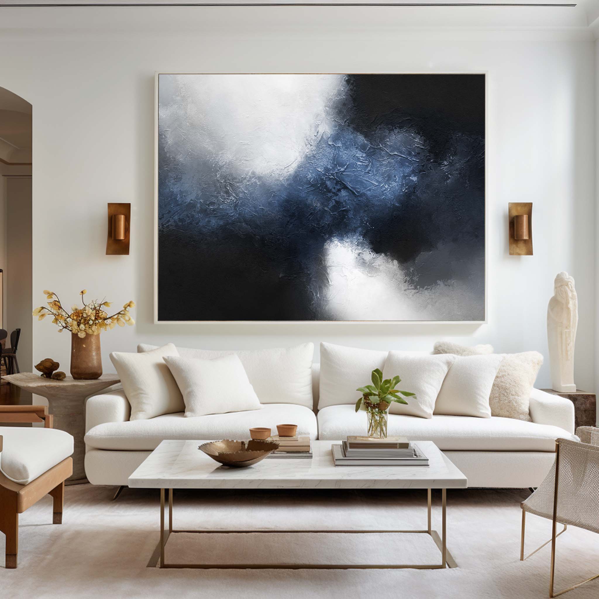 Deep Blue Mist Abstract Horizontal Canvas Art
