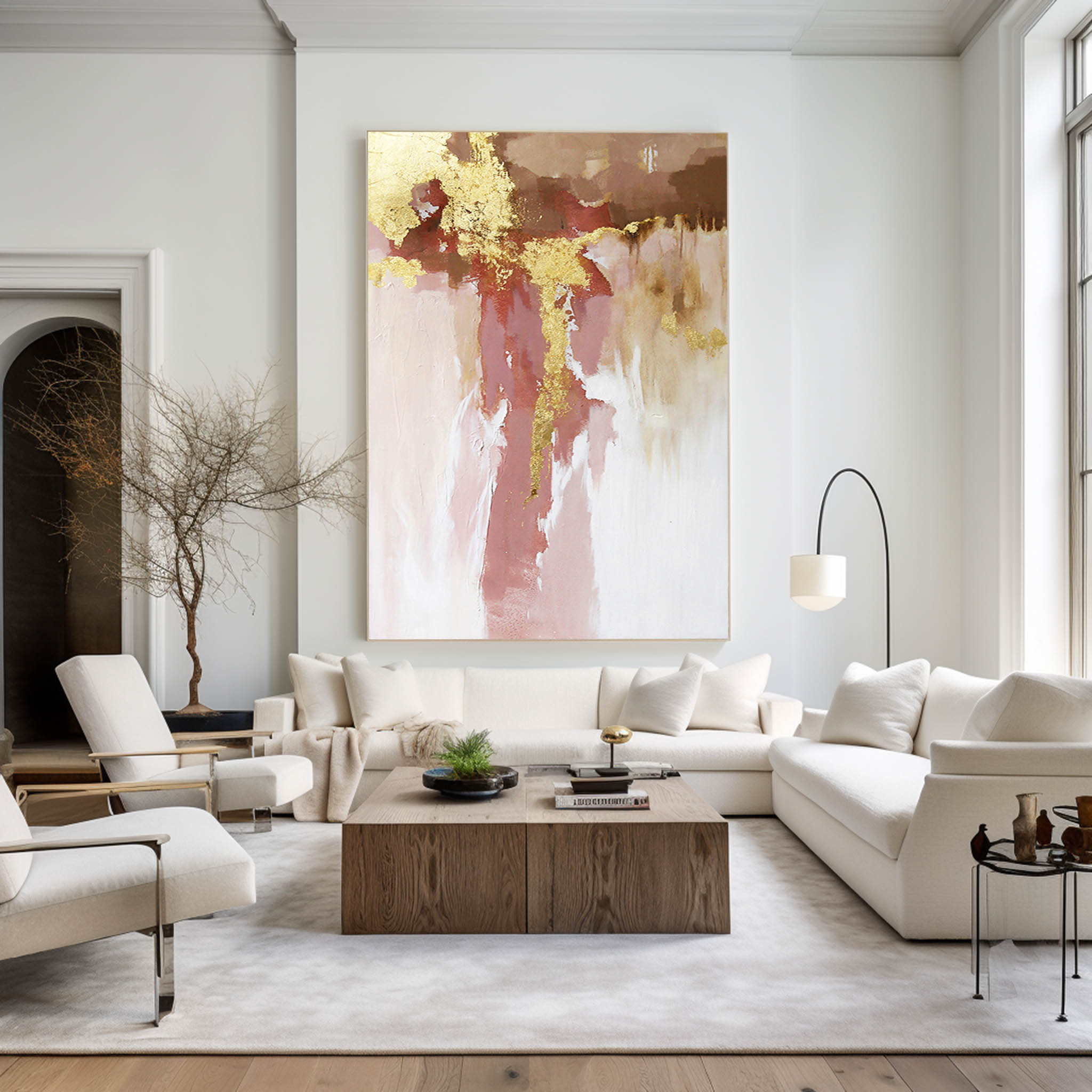 Abstract Pink Gold Textured Painting