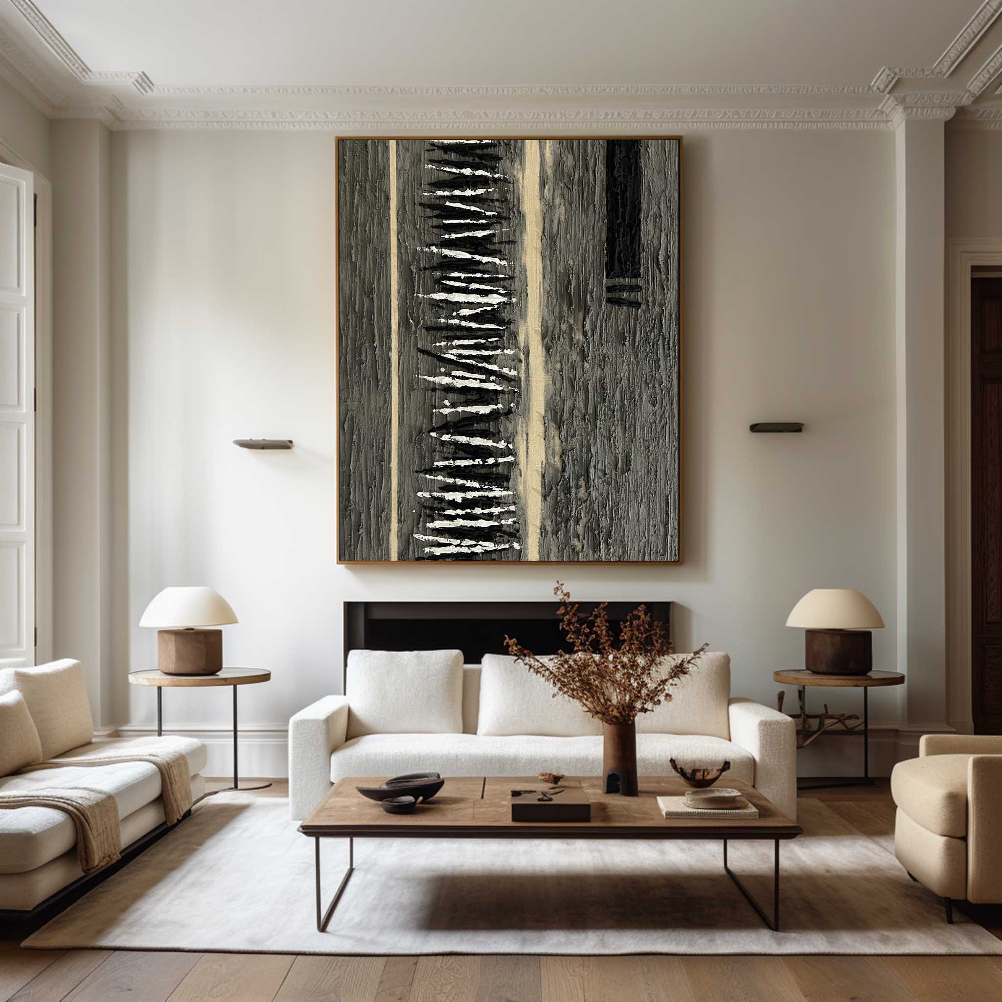 Vertical Monochrome Strokes Minimalist Statement Wall Art Piece