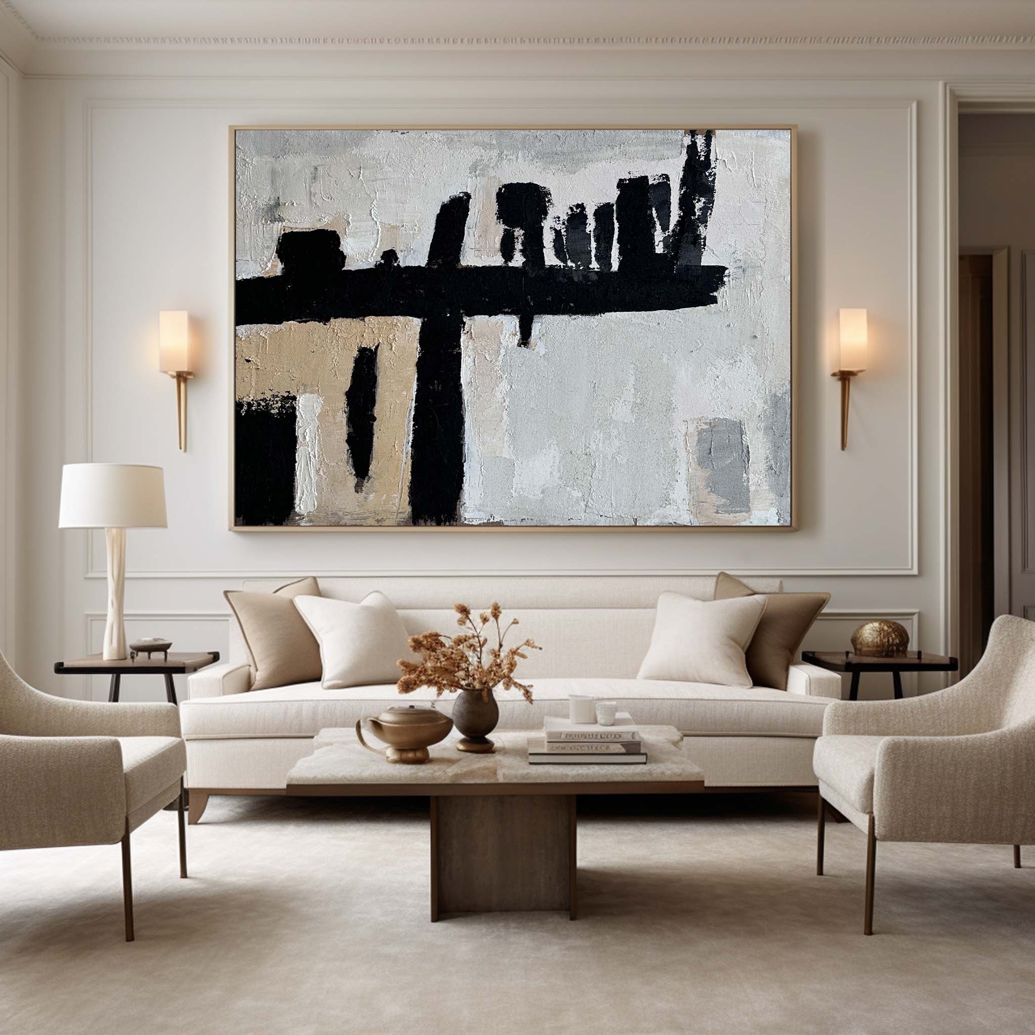 Wall Art Abstract Black White Painting