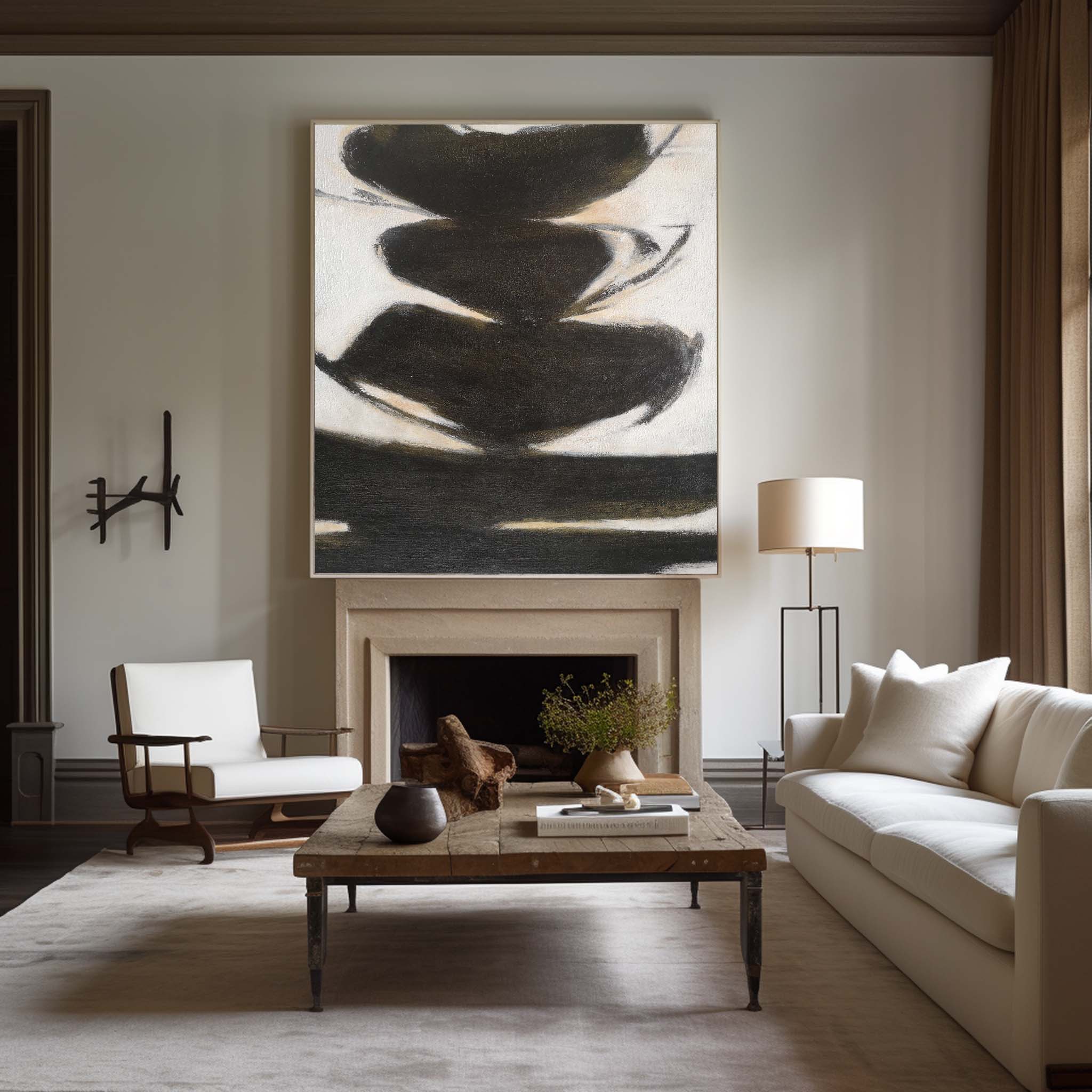Black‑Beige Vertical Stack‑Shape Brush‑Stroke Textured Artwork