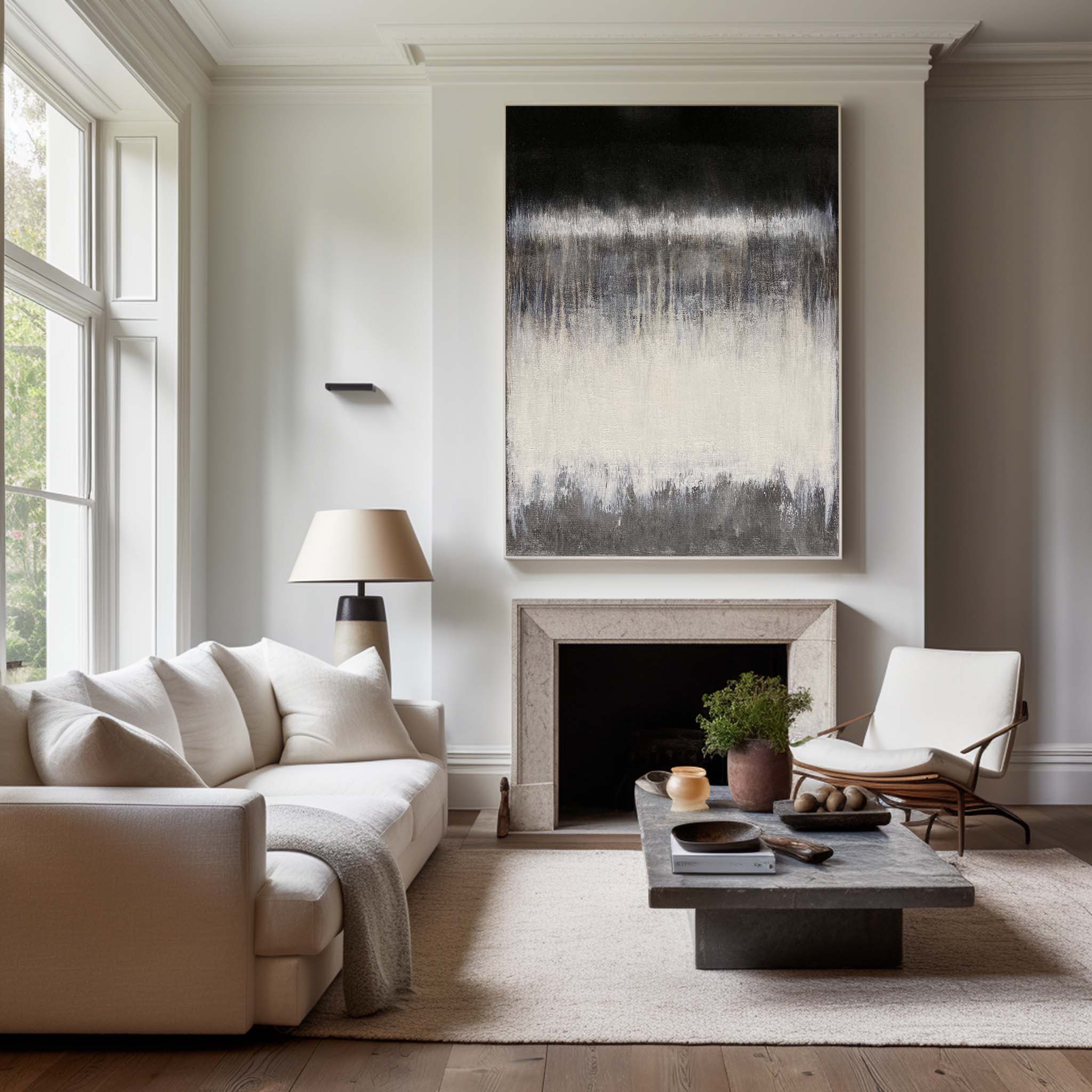 Black White Grey Abstract Painting