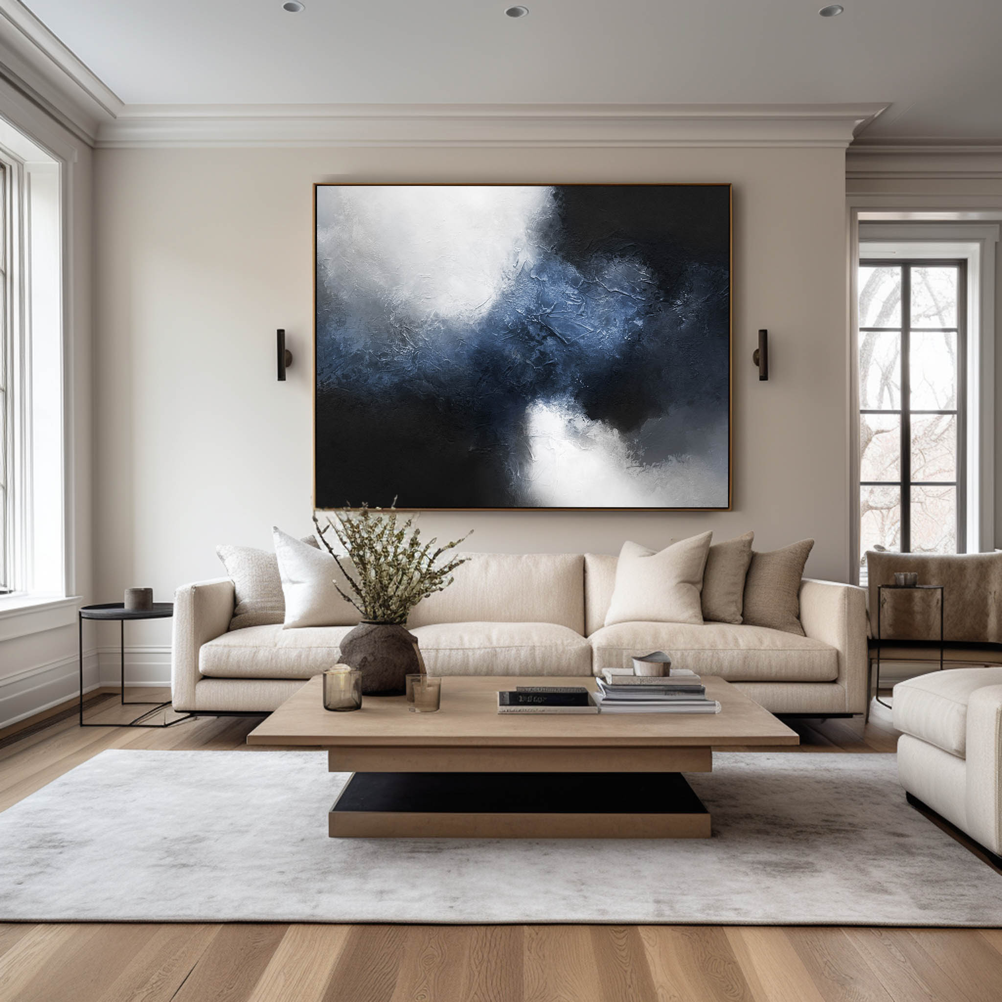 Deep Blue Mist Abstract Horizontal Canvas Art