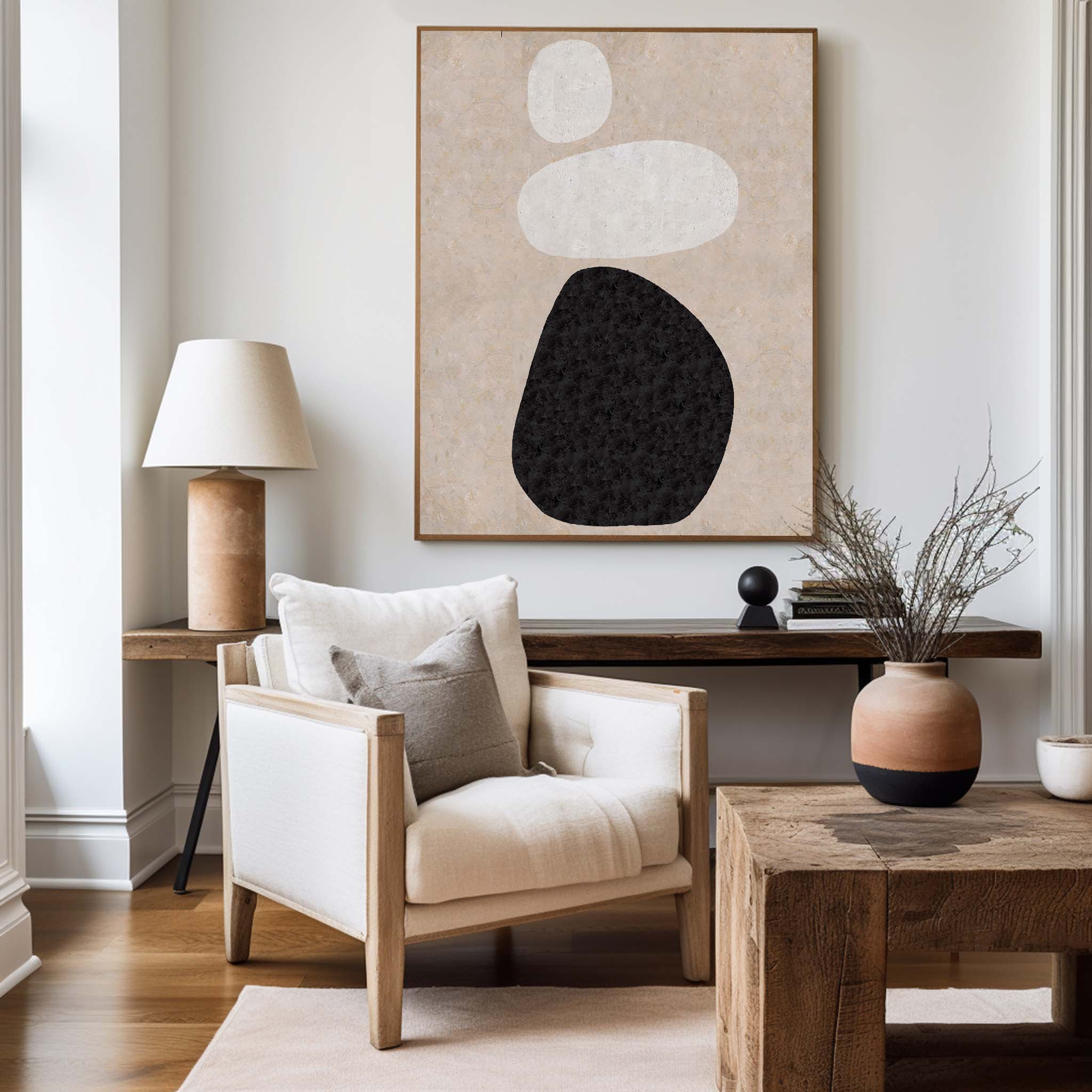 Stone‑Shaped Silhouette Abstract Hand‑Painted Matte Textured Artwork
