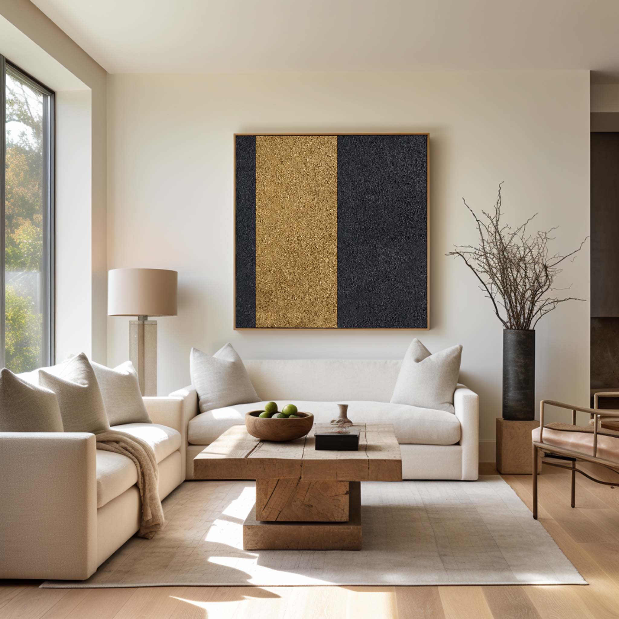 Black‑Gold Square Split‑Block Symmetrical Heavy‑Rugged‑Textured Artwork