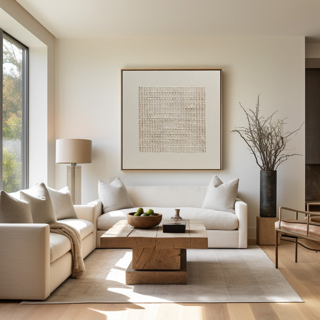 Neutral Grid Pattern Textured Contemporary Wall Art