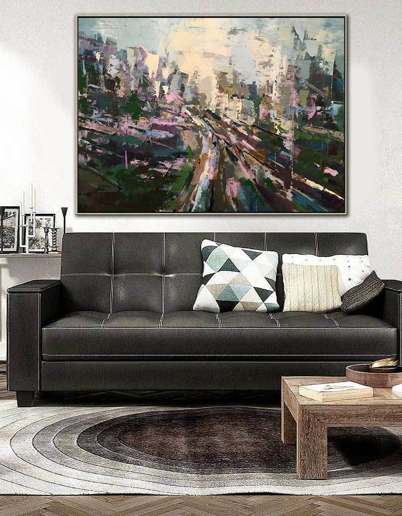 Landscape Green Gold City Abstract Painting
