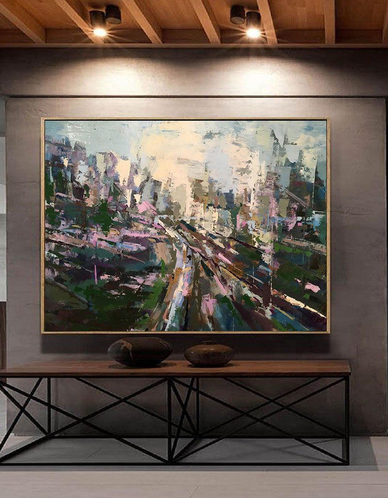 Landscape Green Gold City Abstract Painting