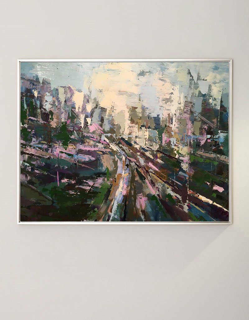 Landscape Green Gold City Abstract Painting