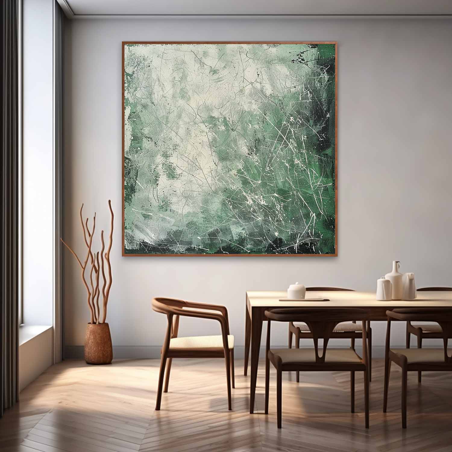 Wall Art Gradient Green White Scratch Line Subtle