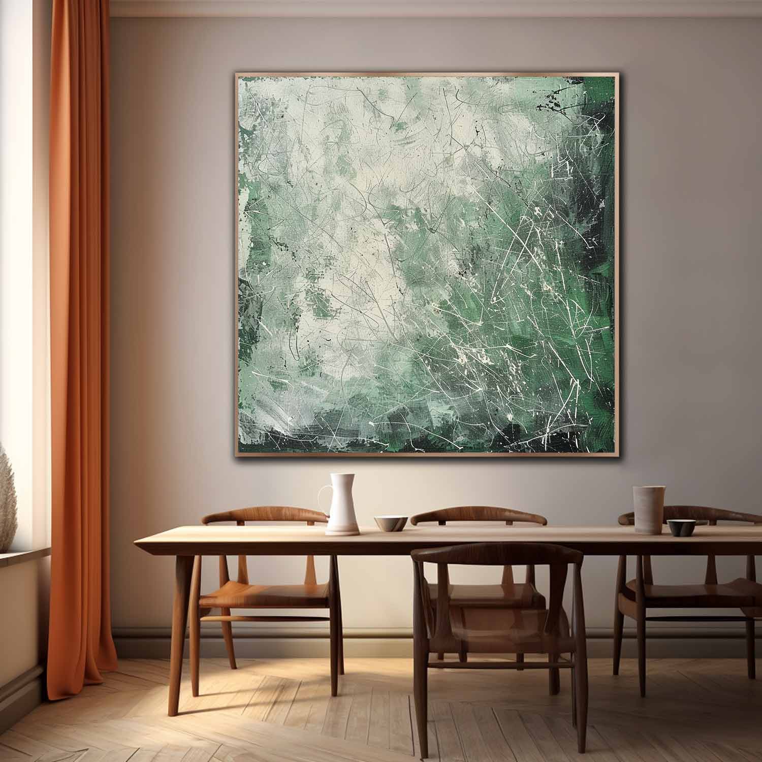 Wall Art Gradient Green White Scratch Line Subtle
