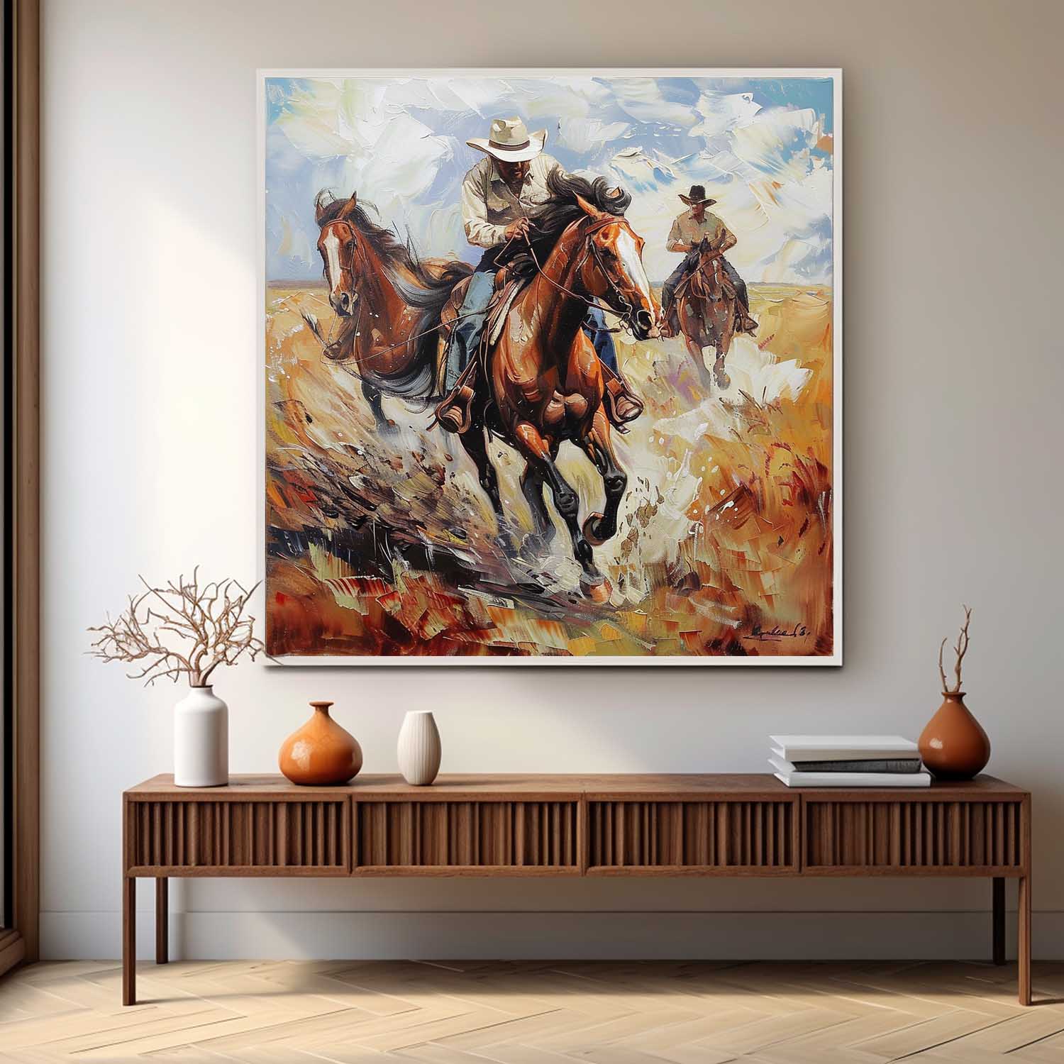 Wall Art Cowboy Horse Painting