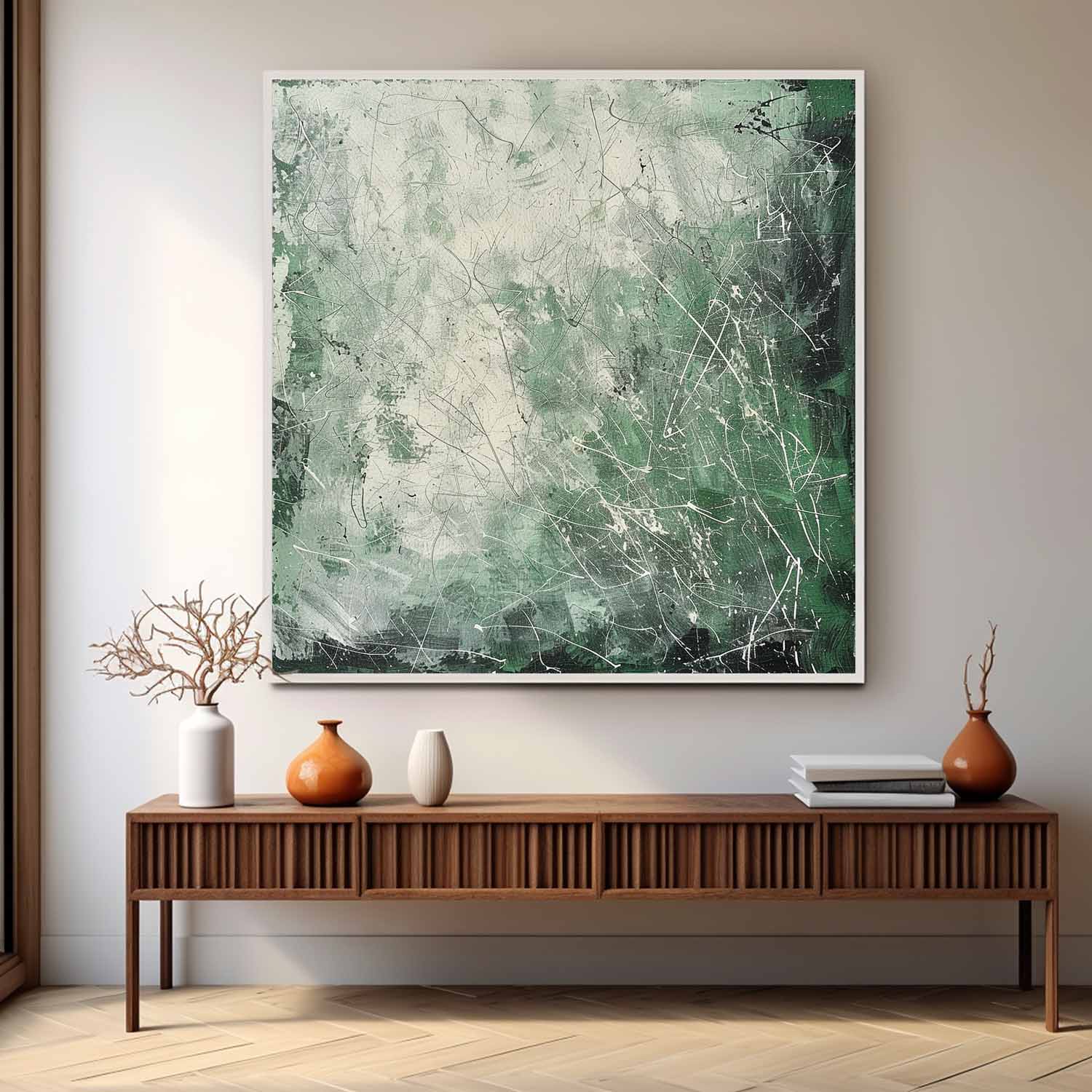 Wall Art Gradient Green White Scratch Line Subtle