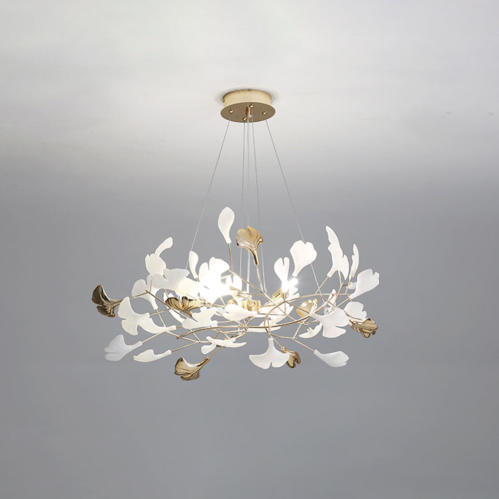Olivia Ginkgo Leaf Modern Petal Shaped Metal Chandelier, Gold - Neutralighting