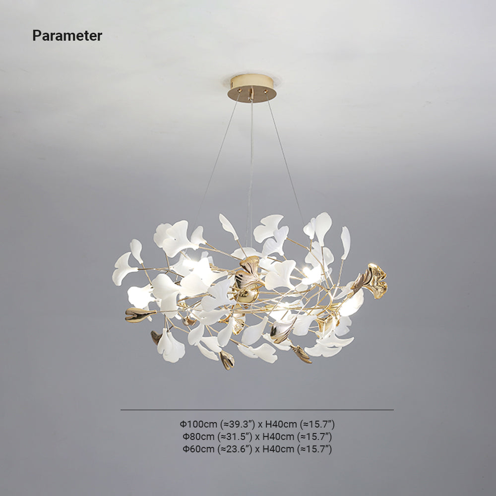 Olivia Ginkgo Leaf Modern Petal Shaped Metal Chandelier, Gold - Neutralighting