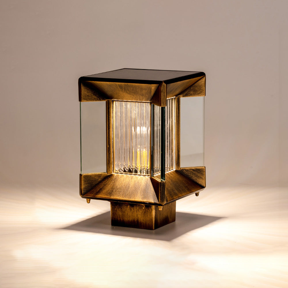 Ray Modern Rectangular Metal Glass Outdoor Lamp, Black/Black-Gold - Neutralighting