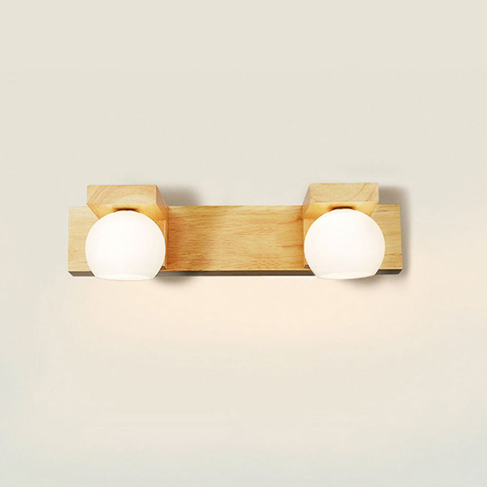 Muto Wooden Ball Mirror Front Vanity Wall Lamp, Log Color - Neutralighting