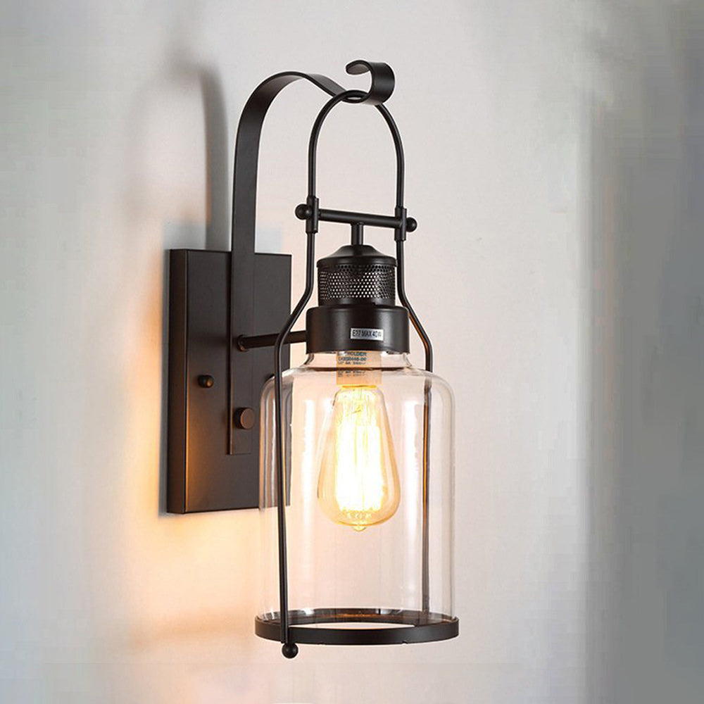 Silva Vintage Lantern Glass/Metal Wall Lamp, Black/Rusty - Neutralighting