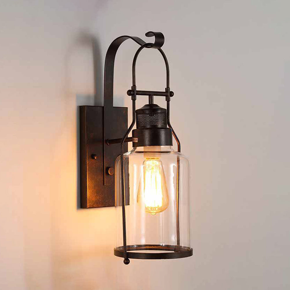 Silva Vintage Lantern Glass/Metal Wall Lamp, Black/Rusty - Neutralighting