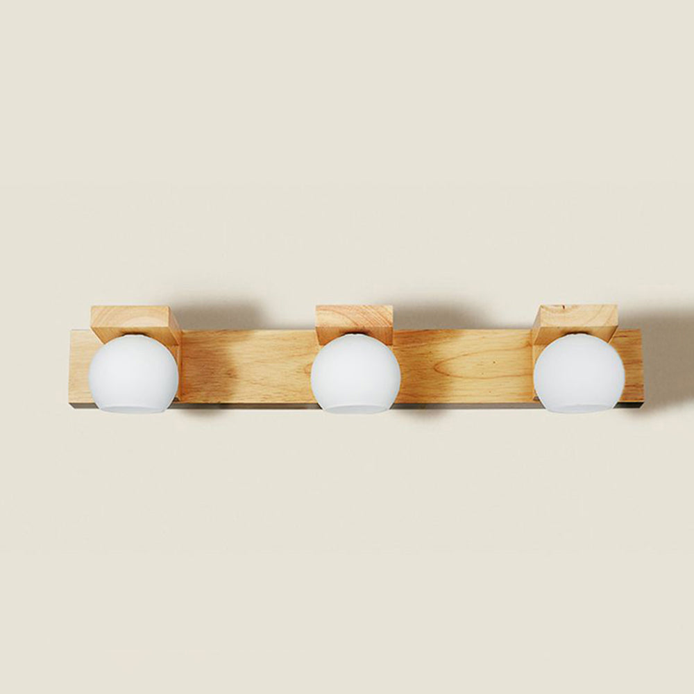 Muto Wooden Ball Mirror Front Vanity Wall Lamp, Log Color - Neutralighting