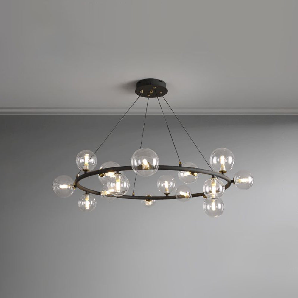 Valentina Modern Glass Globe Ring Chandelier, Gold/Black - Neutralighting