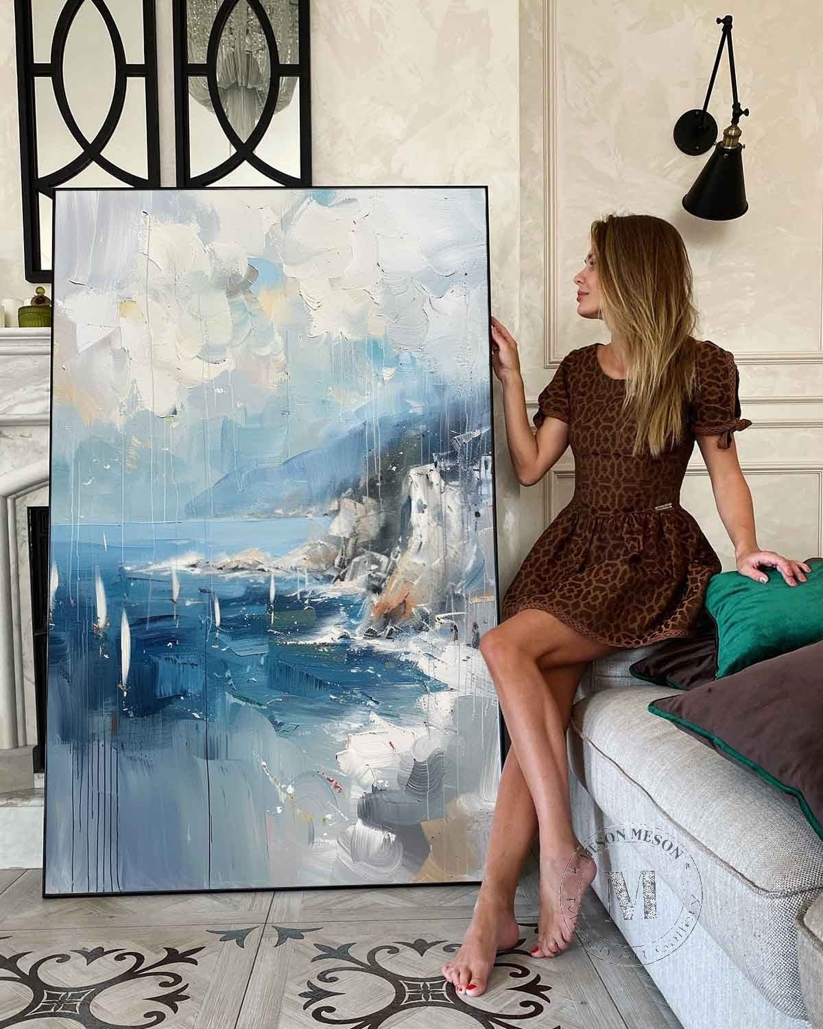 Wall Art Coastal Sailboats Rainy Seascape