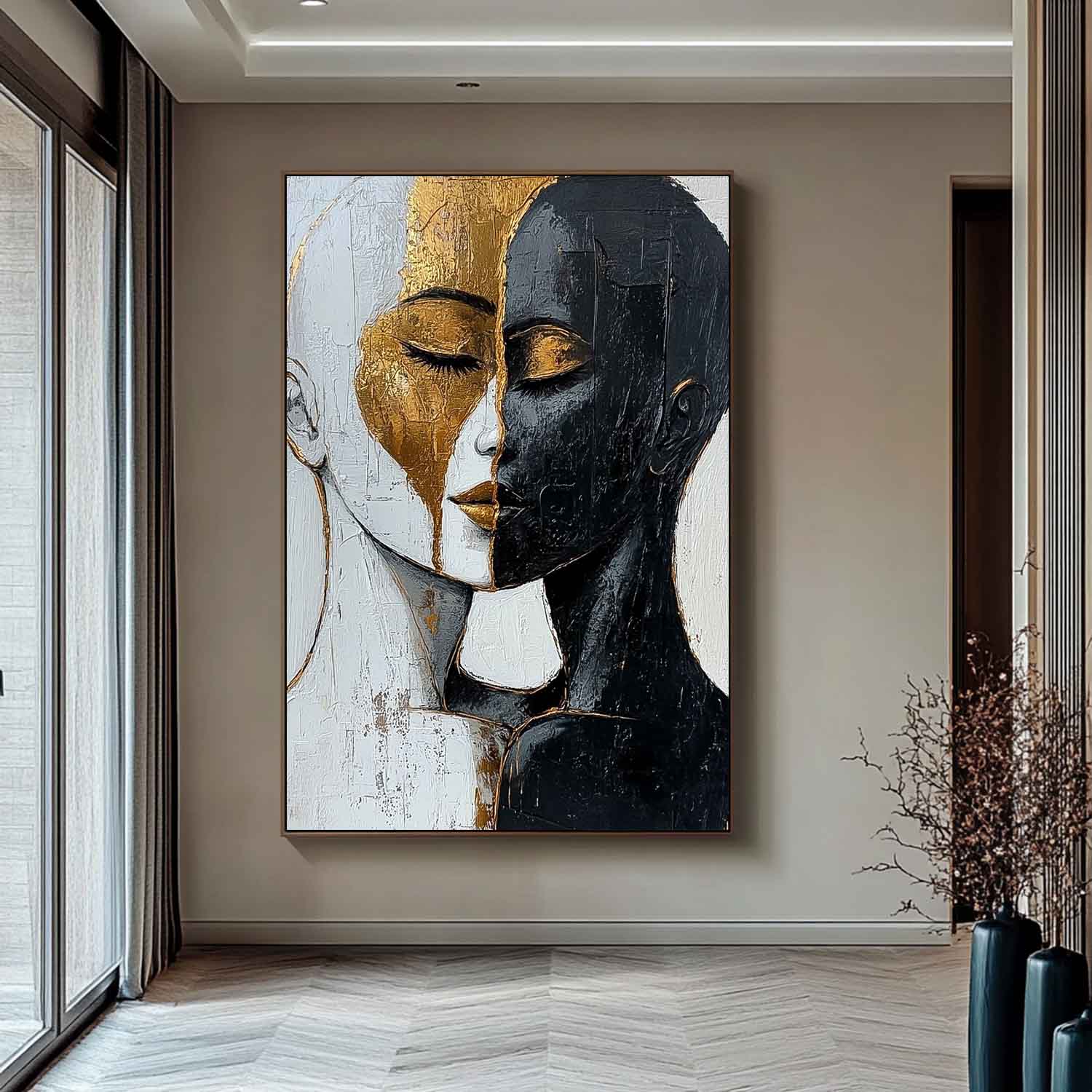 Wall Art People Black Gold Color Block Impasto