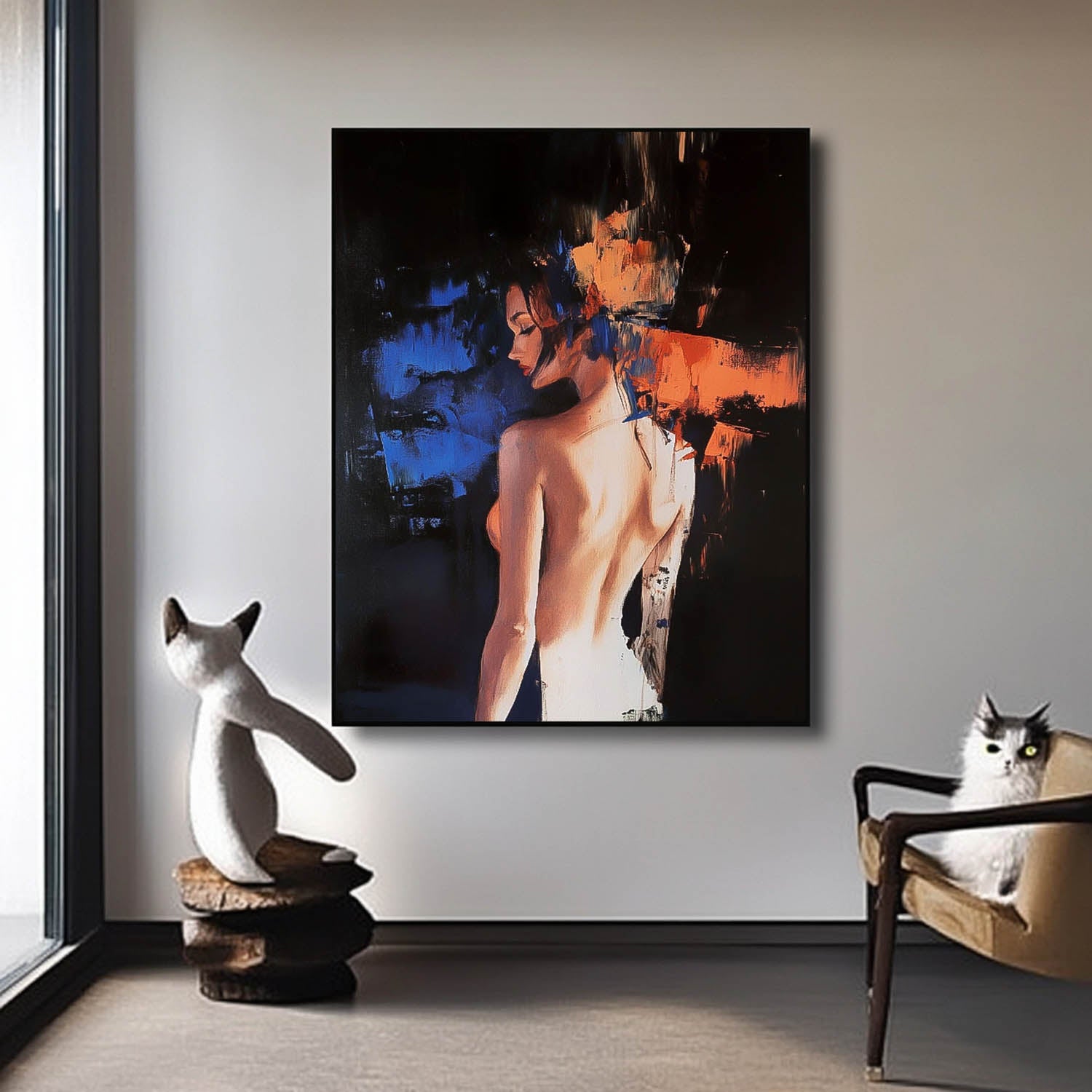 Wall Art People Blue Orange Color Block Sexy