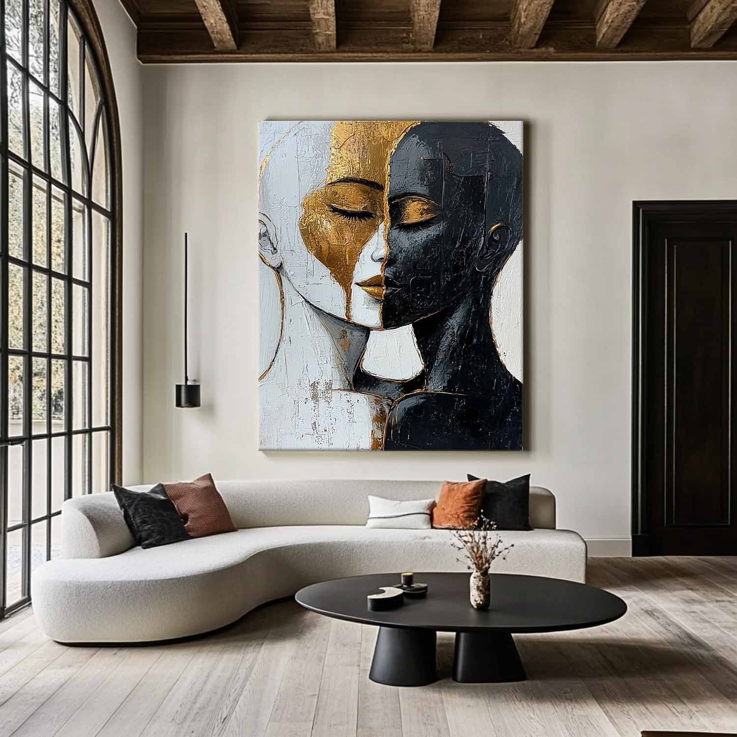 Wall Art People Black Gold Color Block Impasto