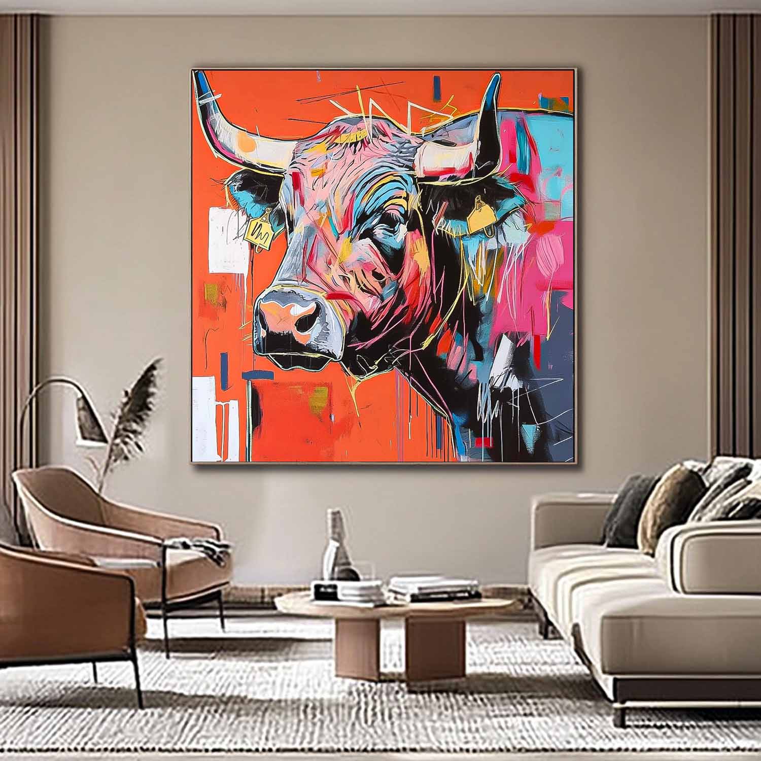 Wall Art Animal Contemporary Abstract Bull