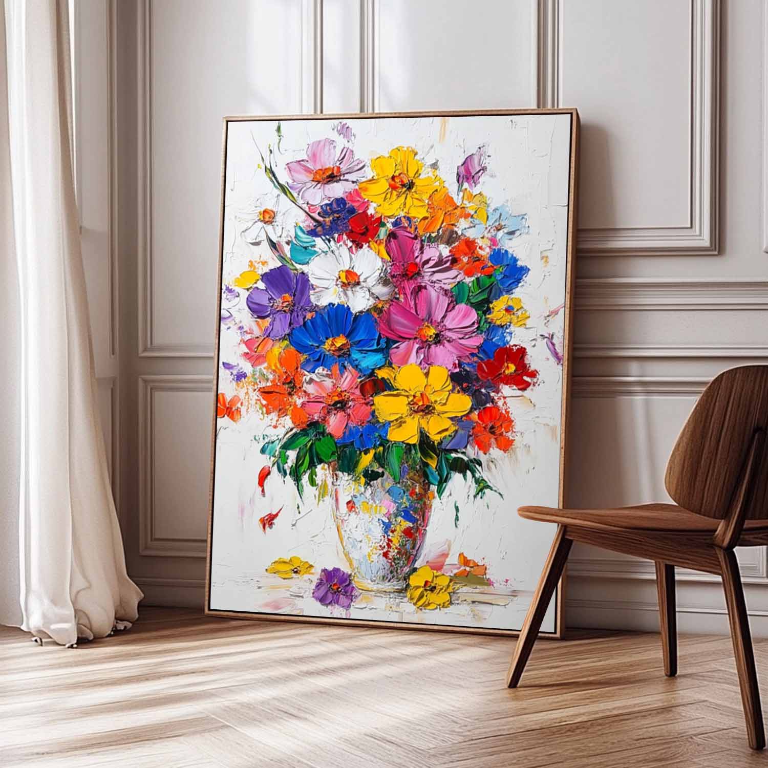 Multicolor Wildflower Bouquet Impasto Oil Painting