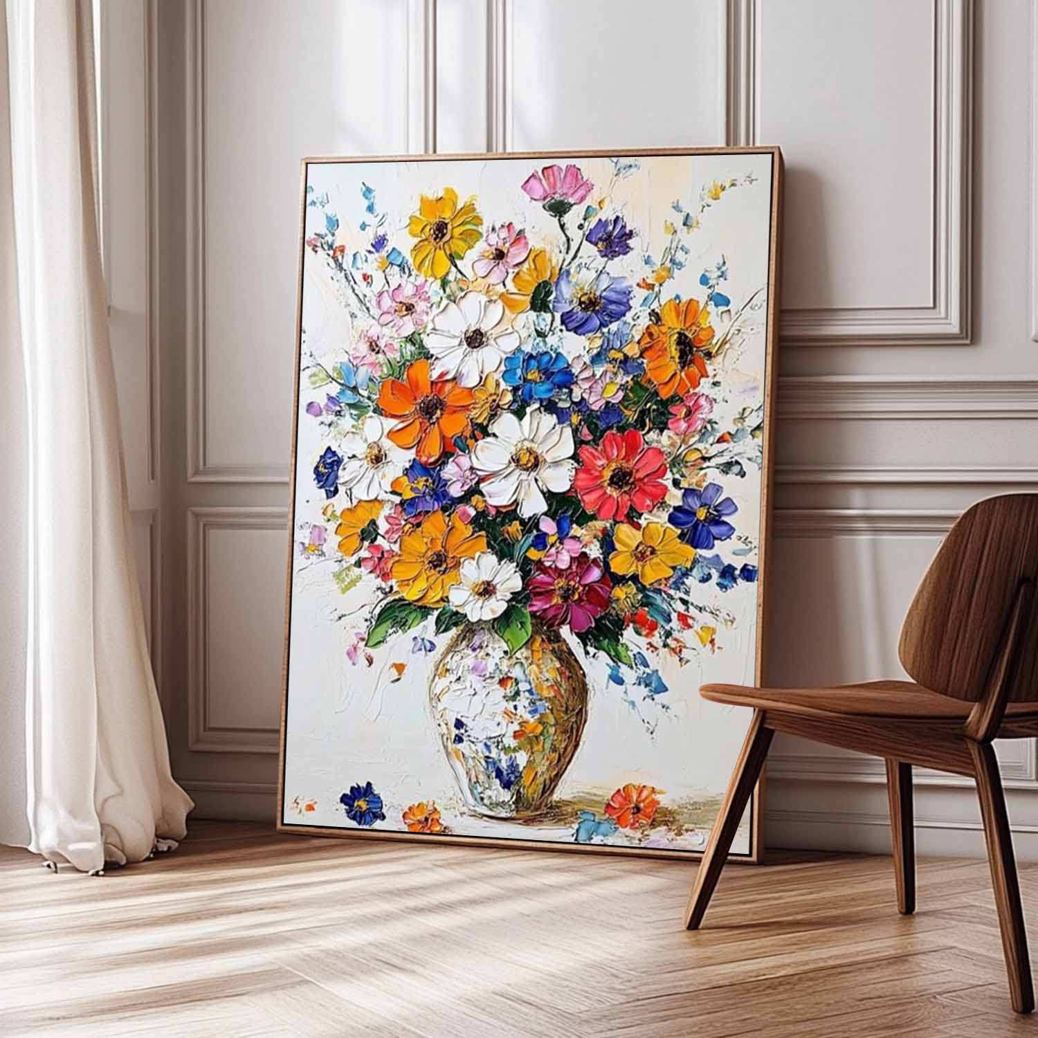 Bohemian Multicolor Wildflower Bouquet Oil Painting