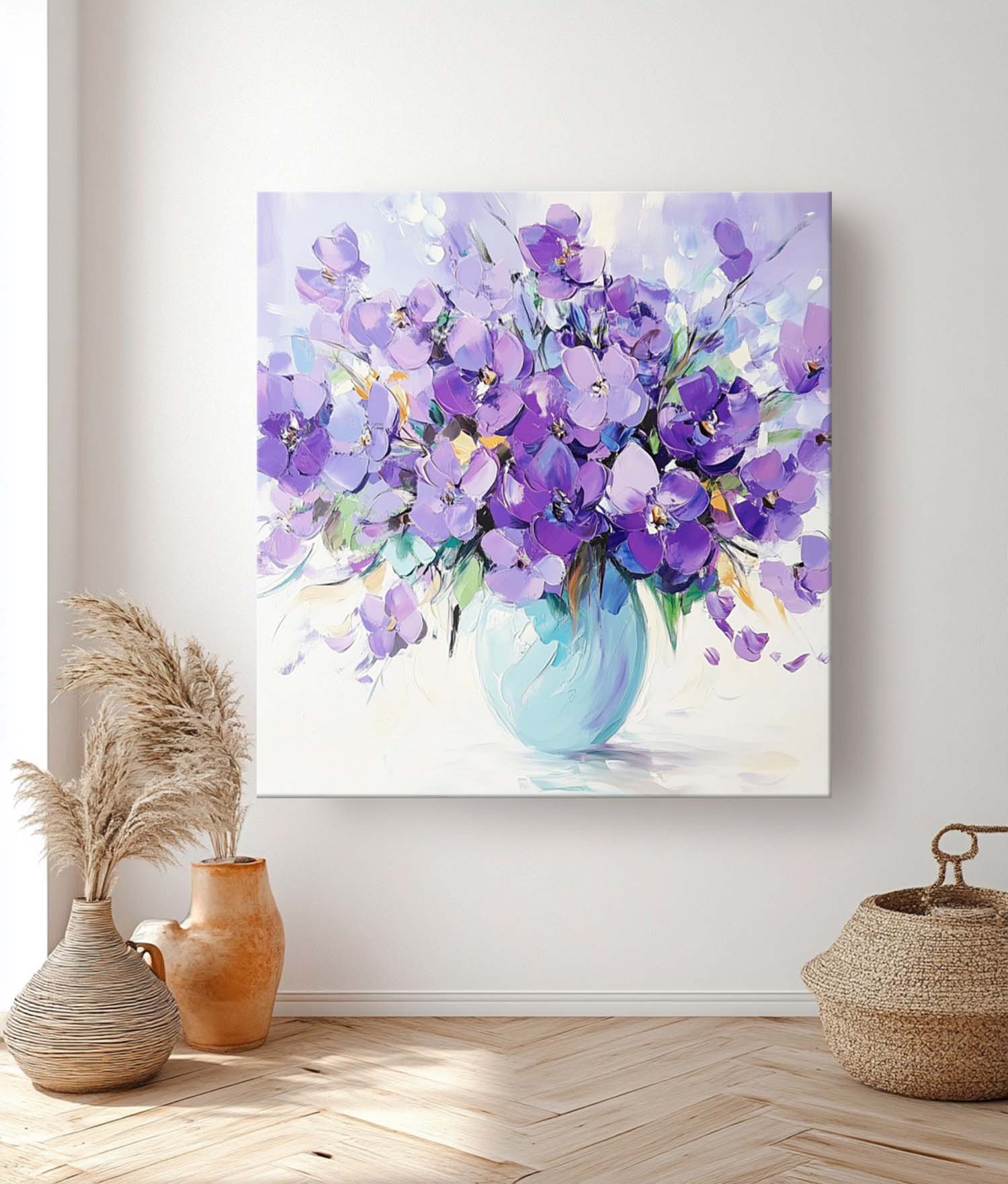 Lavender Purple Floral Bouquet Oil Painting