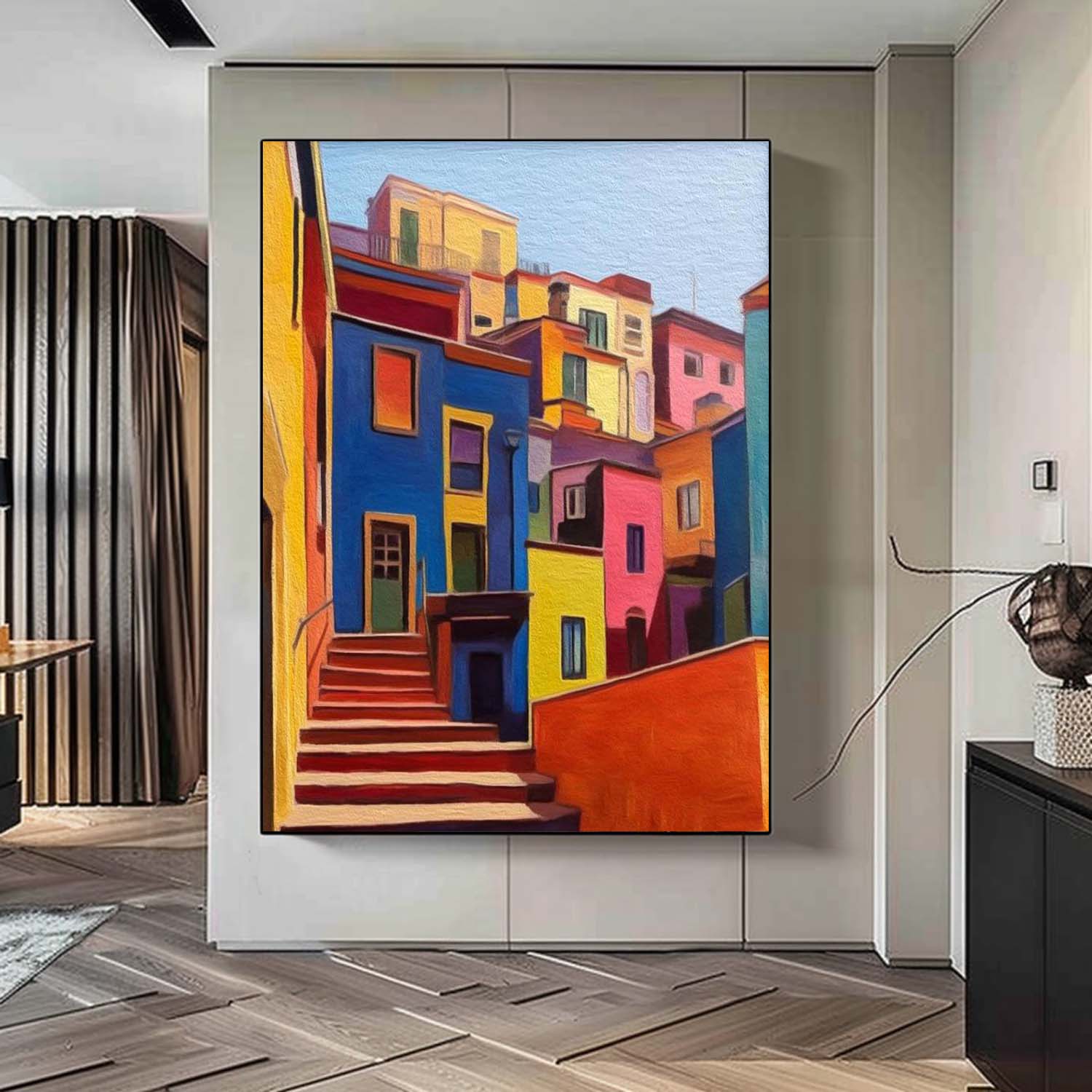 Wall Art Architecture Colorful Hillside Town