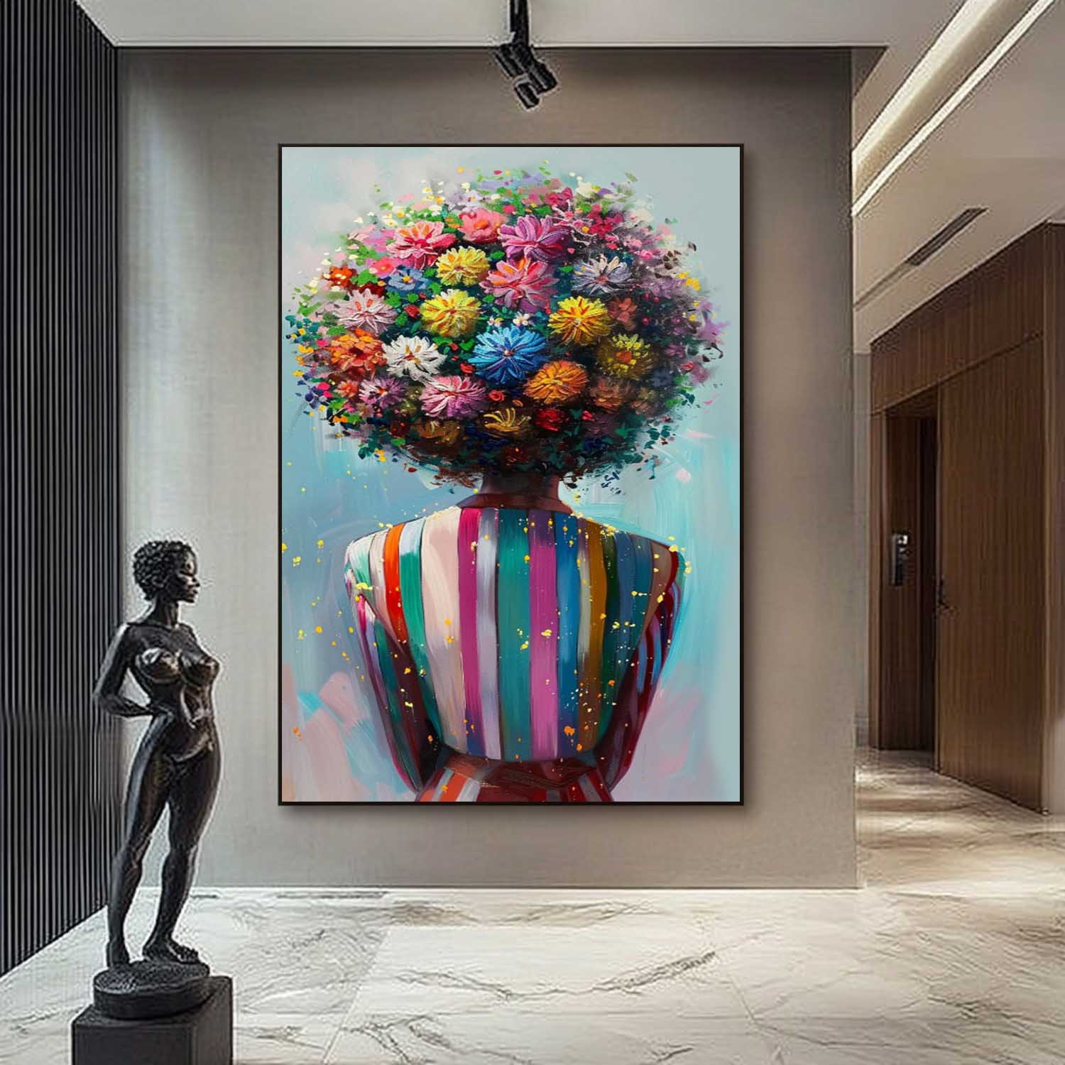 Multihued Blooms Hair Abstract Lady Wall Art