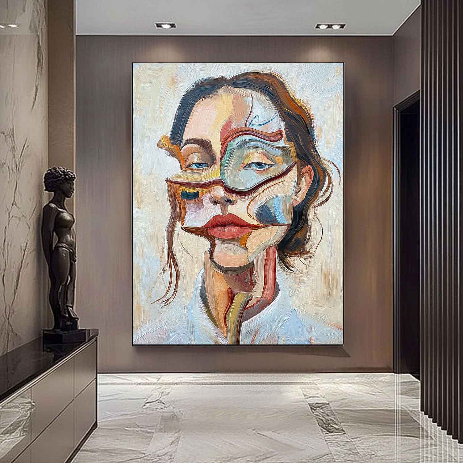 Wall Art Abstract Woman Beige Blue Contemporary
